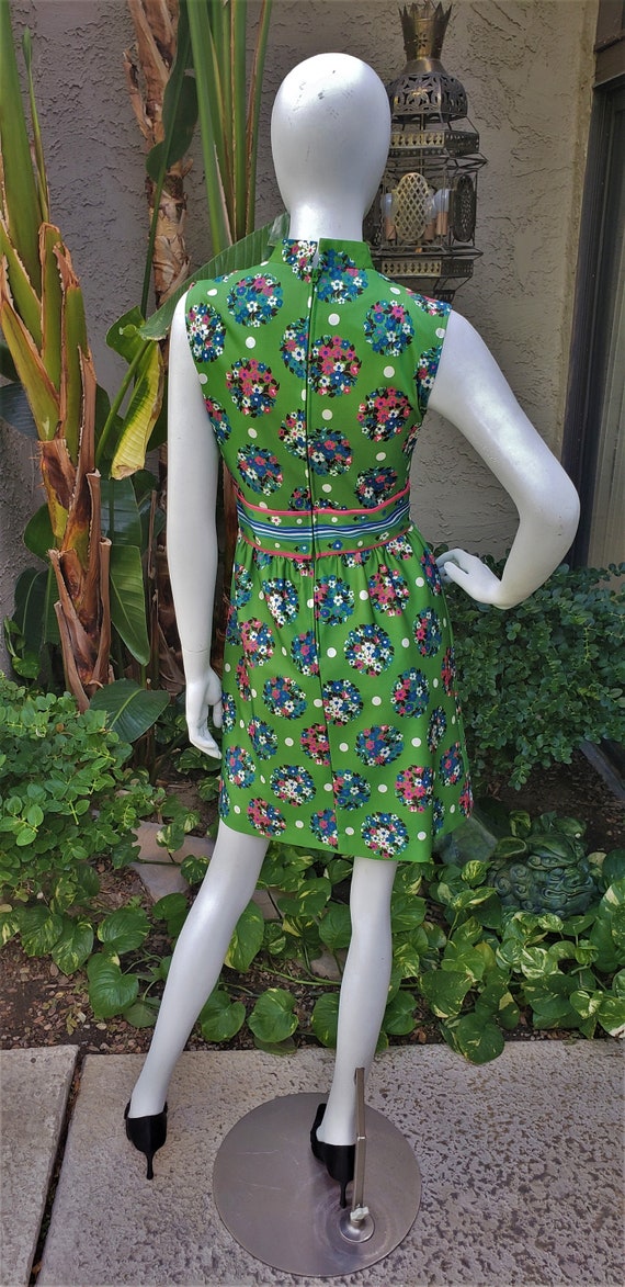 Vintage 1970's Yves Jennet Green Floral Dress - S… - image 4