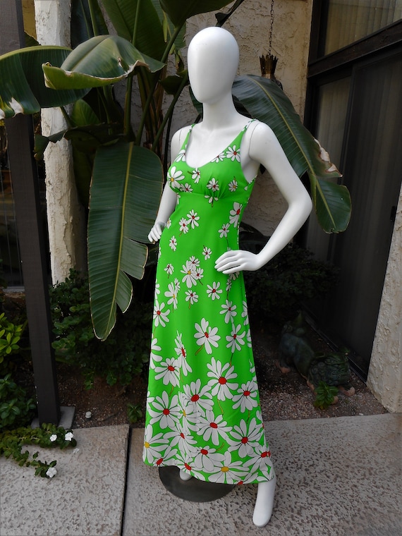 Vintage 1970's Jack Hartley Green & White Sundress