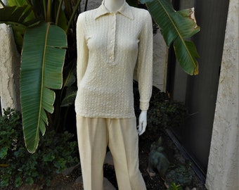 Vintage 1970's Saks Fifth Avenue Ivory Stretch Lace Blouse - Size Small