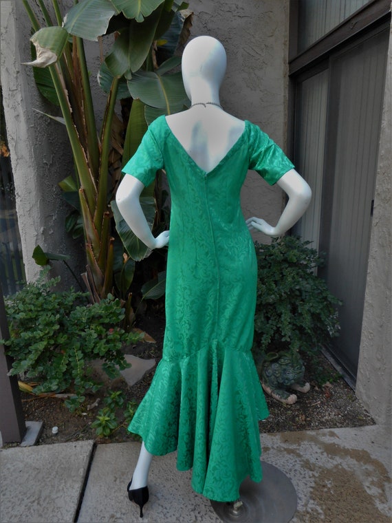 Vintage 1960's Homemade Green Jacquard Evenig Gow… - image 5