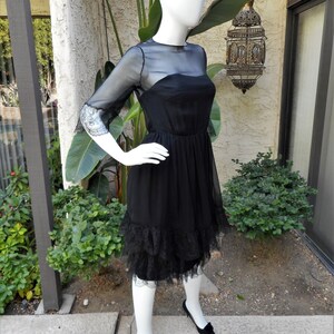 Vintage 1960's Black Chiffon & Lace Dress Size 8 image 3