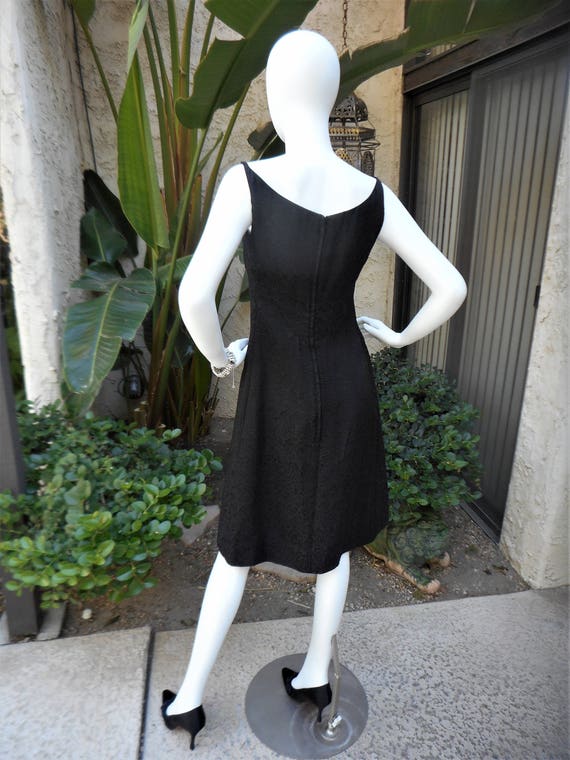 Vintage 1960's Black Jaquard Cocktail Dress - Siz… - image 5