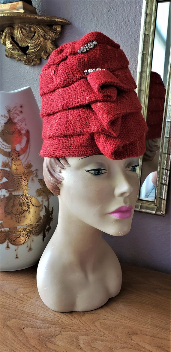 Vintage 1960's Red Fabric Hat