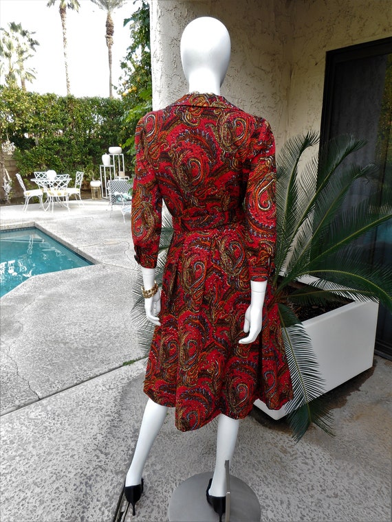 Vintage 1950's Red Paisley Dress - Size 10 - image 5