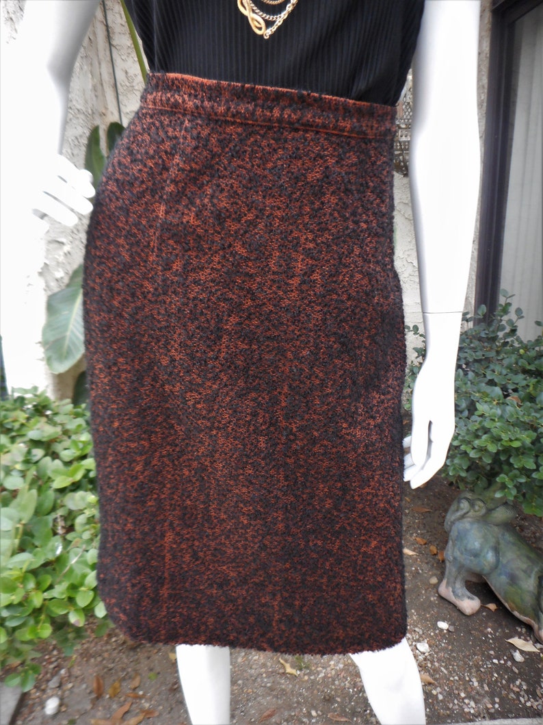 Vintage 1960's Orange/Black Boucle Pencil Skirt Size 10 image 2