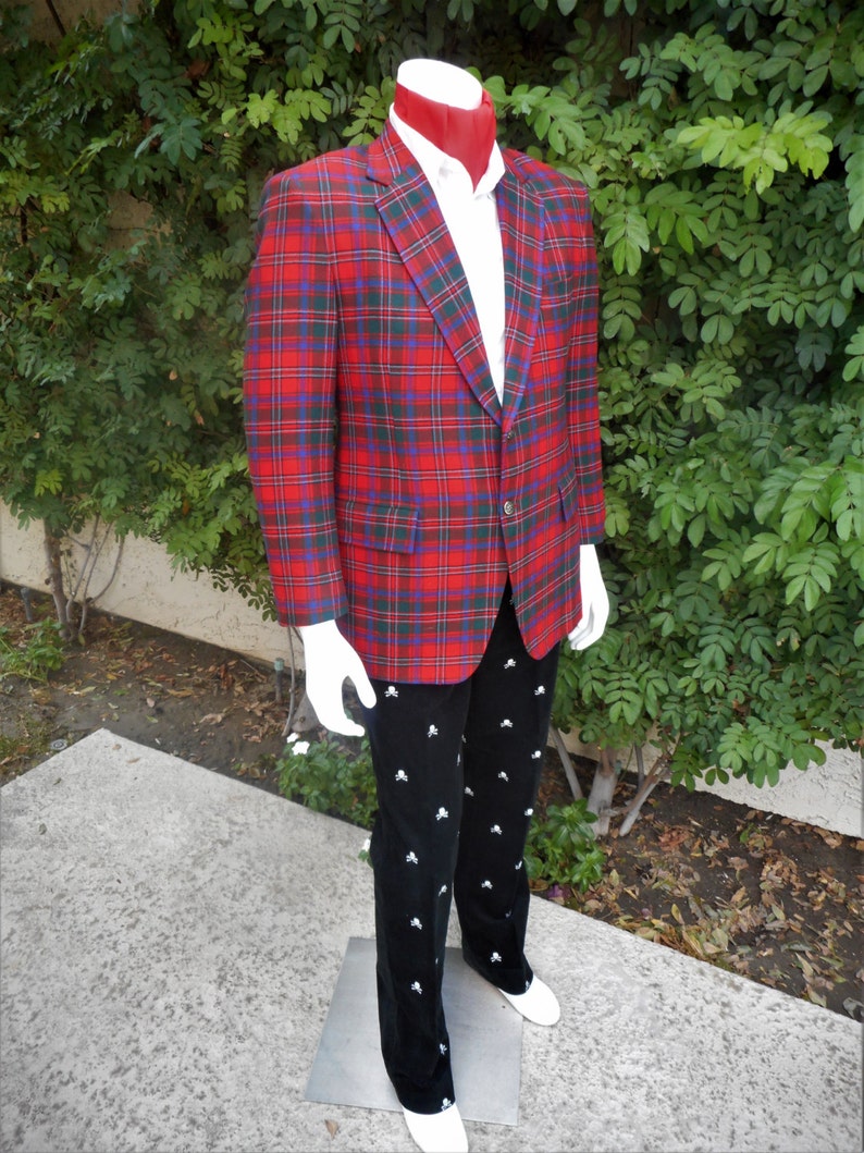 Size 42 Vintage 1981 Maxime Shoppe Red Tartan Plaid Blazer