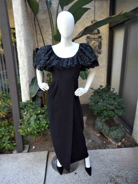 Vintage 1980's Michael Novarese Black Evening Gow… - image 3