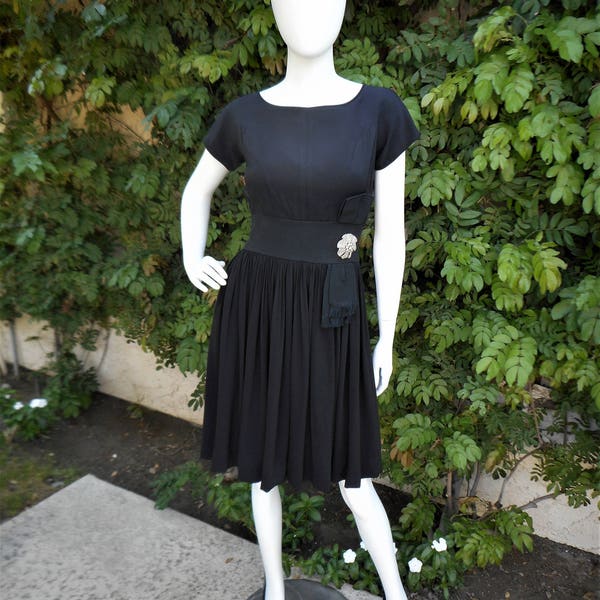 Vintage 1960's Black Cocktail Dress - Size 6