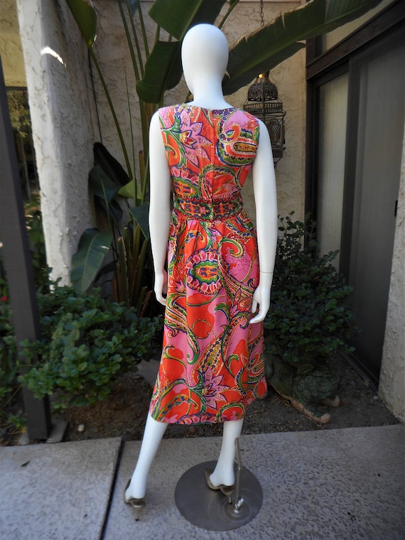 Vintage 1960's Orange & Pink Paisley Dress - Size… - image 5