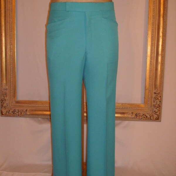 Vintage 1970's Turquoise Men's Trousers - Size 34