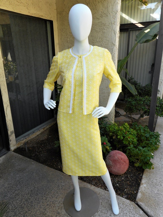 Vintage 1960's Yellow Daisy Print Dress & Jacket S
