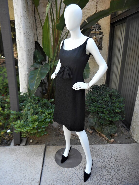 Vintage 1960's Black Jaquard Cocktail Dress - Siz… - image 1