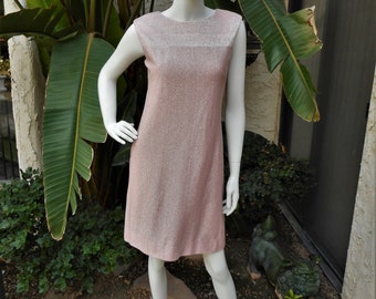 Vintage 1960's Pink & Silver Metallic Dress - Size 6