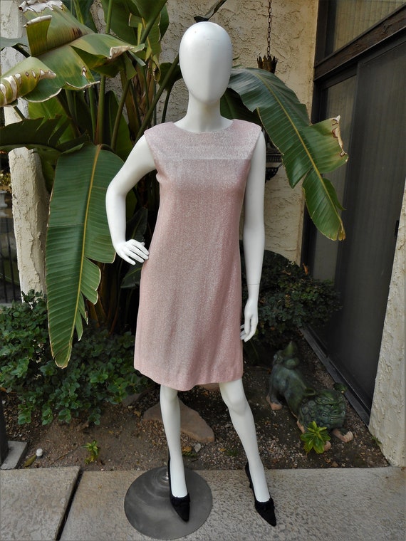 Vintage 1960's Pink & Silver Metallic Dress - Siz… - image 1