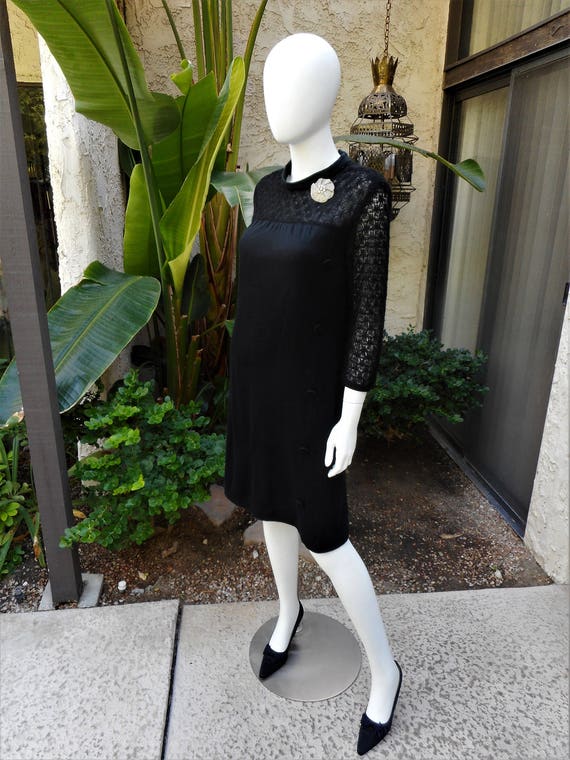 Vintage 1960's Black Knit Dress - Size 10 - image 1