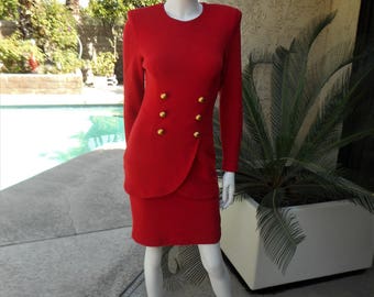 Vintage 1980's Yves Cossette Depeche Mode Red Knit Dress - Size XS