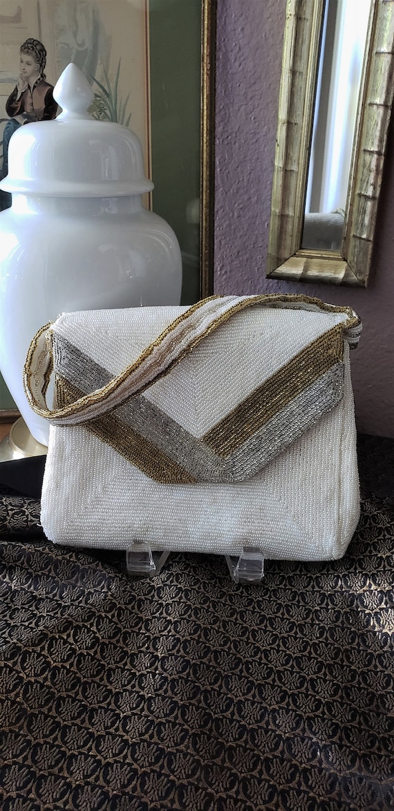 Vintage 1970's Walborg White/Gold/Silver Beaded Ha