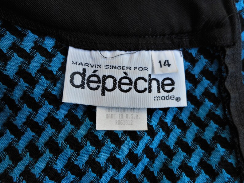 Vintage 1980's Marvin Singer for Depeche Mode Teal Blue & Black Dress Size 14 image 5