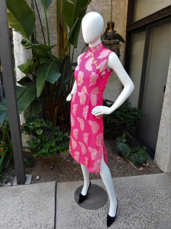 Vintage 1960's Rose Anna Designs Pink Asian Style… - image 3