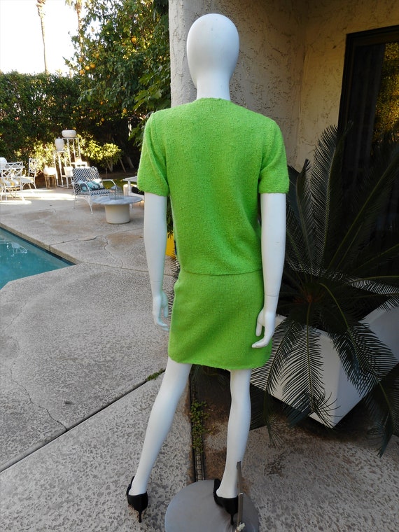 Vintage 1980's Bright Green Knit Top and Skirt Se… - image 5