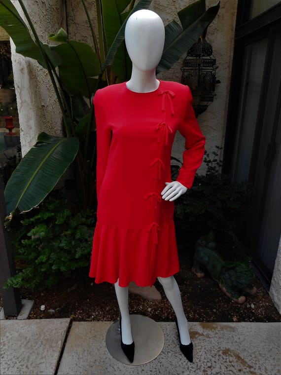 Vintage 1990's David Hayes Red Silk Dress - Size 8