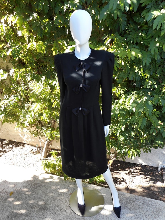 Vintage 1980's Leslie Fay Black Knit Dress - Size