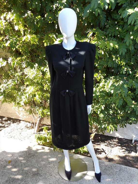 Vintage 1980's Leslie Fay Black Knit Dress - Size 