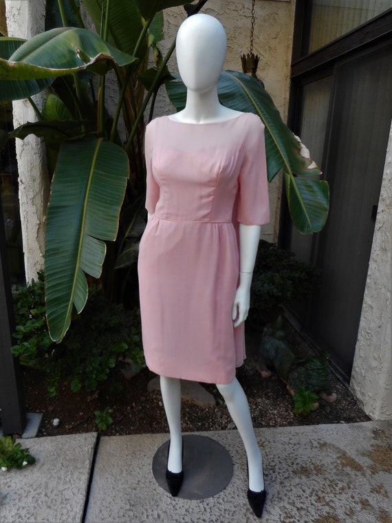 Vintage1960's Pink Chiffon Cocktail Dress - Size 8