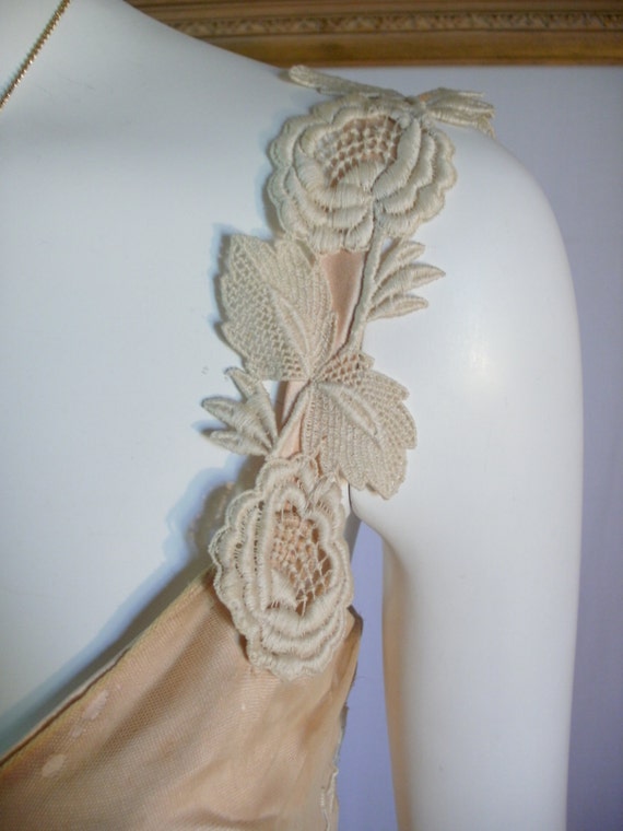 Vintage 1920's Beige Embroidered Net and Lace Eve… - image 2