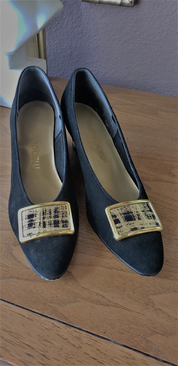 Vintage Early 90's Black Suede and Gold Shoes by … - image 3