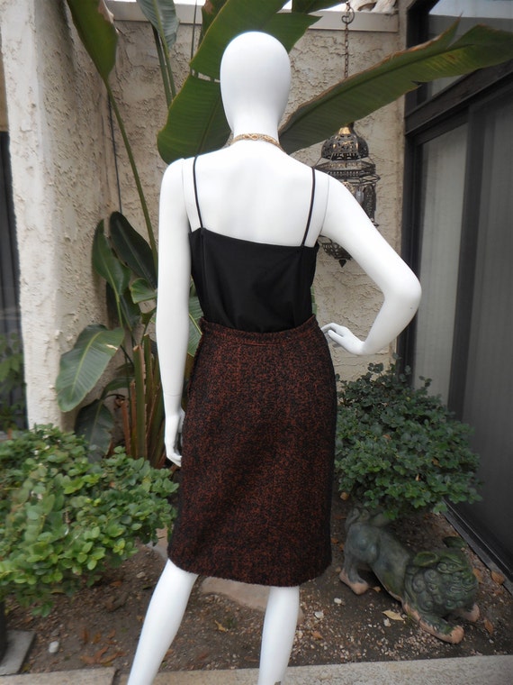 Vintage 1960's Orange/Black Boucle Pencil Skirt -… - image 5