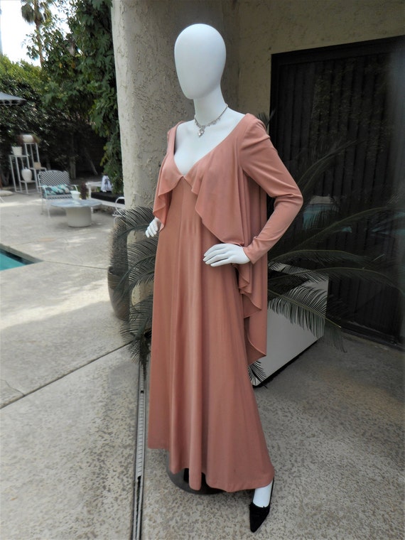 Vintage 1970's Eva Gabor Beige Evening Dress - Si… - image 1