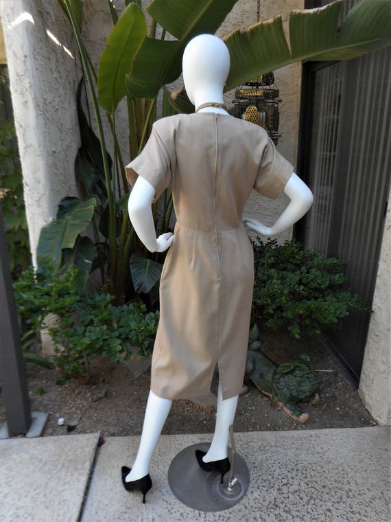 Vintage 1980's Leslie Fay Beige Dress - Size 12 - image 4