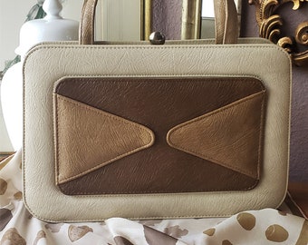 Vintage 1970's Beige & Brown Vinyl Handbag