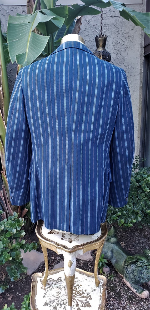 Vintage 1970's Blue Striped Sport Coat - Size 41 - image 5