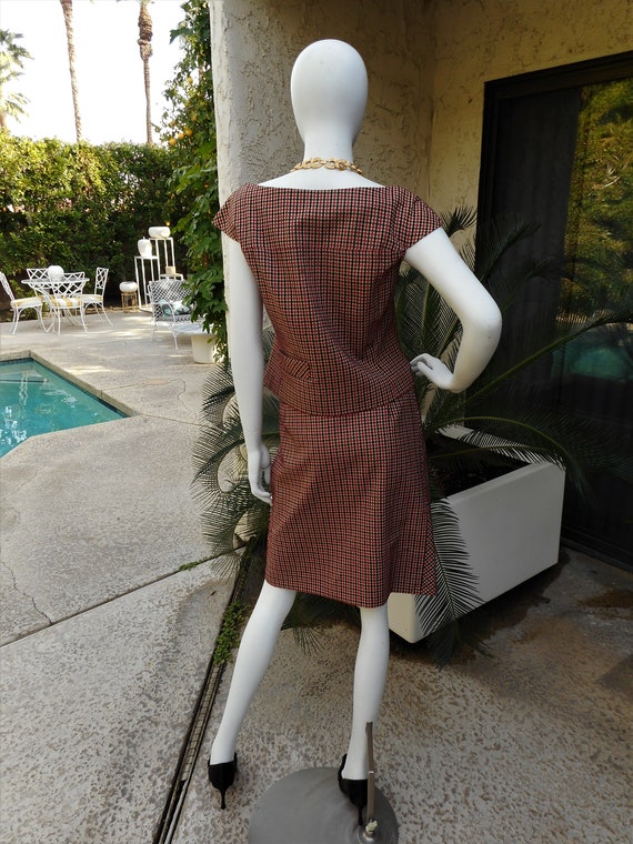 Vintage 1960's Ruth Ervin Beige/Black & Red Plaid… - image 4