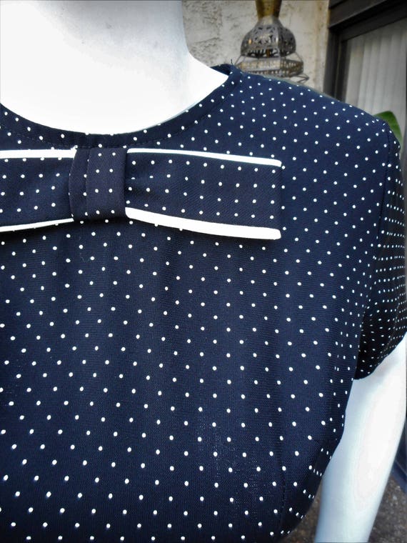 Vintage 1960's Black Polka Dot Dress - Size 10 - image 2