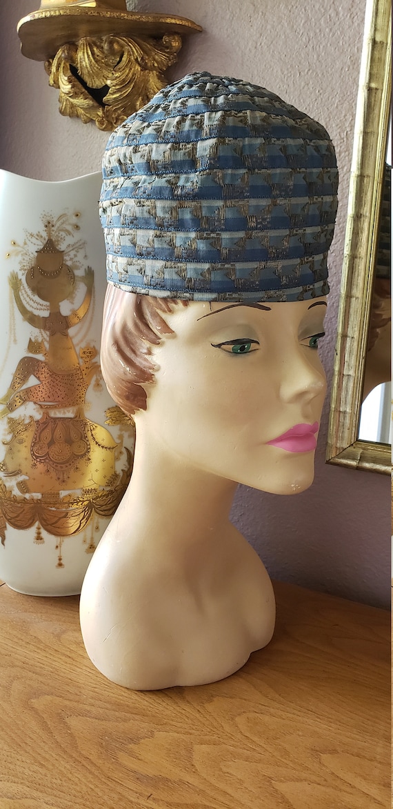 Vintage 1950's Blue Striped with Gold Threads