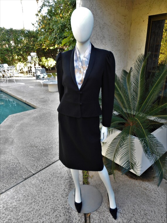 Vintage 1970's Campus Casuals Black Wool Suit - Si