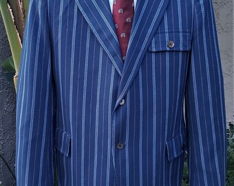 Vintage 1970's Blue Striped Sport Coat - Size 41