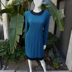 Vintage 1980's Marvin Singer for Depeche Mode Teal Blue & Black Dress Size 14 image 1