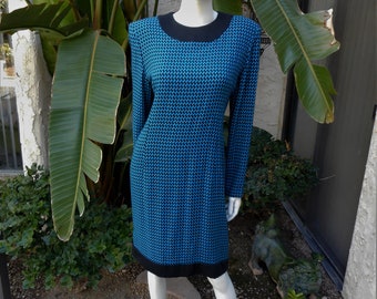 Vintage 1980's Marvin Singer for Depeche Mode Teal Blue & Black Dress - Size 14