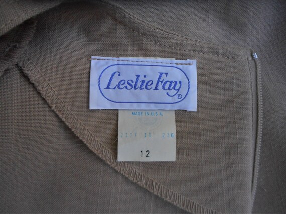 Vintage 1980's Leslie Fay Beige Dress - Size 12 - image 5