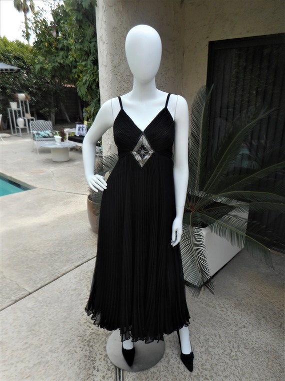 Vintage 1970's Jack Bryan Black Pleated Chiffon Em