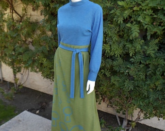 Vintage 1980's The Vested Gentress Blue & Green Knit Dress - Size 12