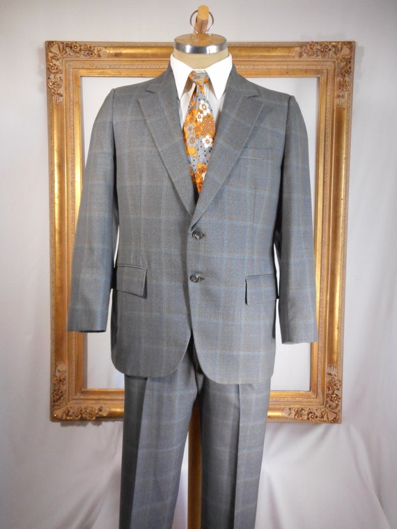 Vintage 1970's Botany 500 Grey Plaid Suit - Size 3