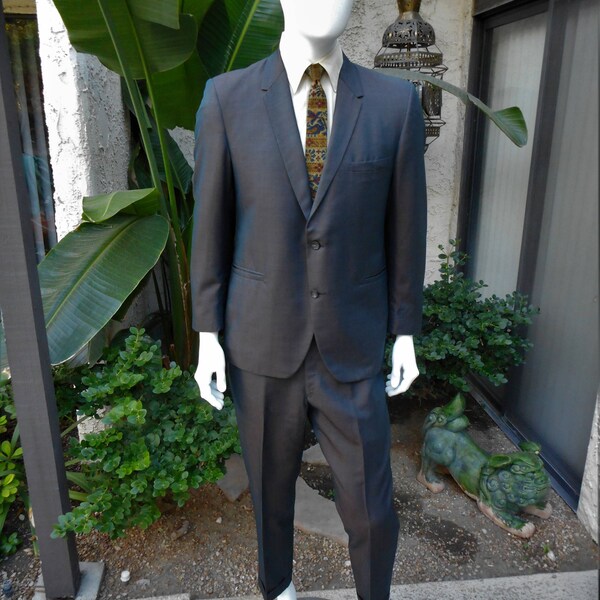 Reserved for Mymodernistlife Vintage 1960's California Clothes Grey Sharkskin Suit - Size 40/41 Short