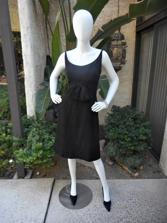 Vintage 1960's Black Jaquard Cocktail Dress - Siz… - image 3