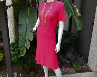 Vintage 1960's Bright Pink Crocheted Dress - Size 6