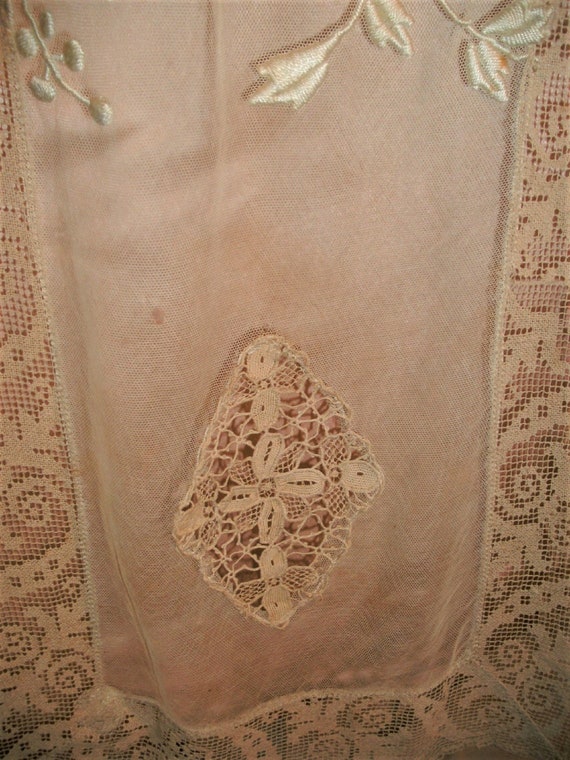 Vintage 1920's Beige Embroidered Net and Lace Eve… - image 4